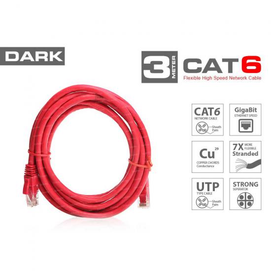 Dark DK-CB-NT6U300R 3MT CAT6 Patch Kablo Kırmızı