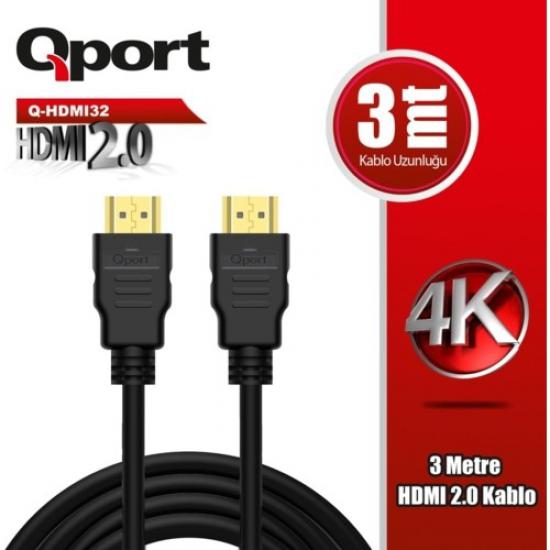 Qport Q-HDMI32 Hdmi Kablo 3MT Altin Uçlu 3D 4K