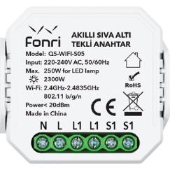 Fonri WF3-EL3-0201-09 wifi kablosuz CPO01 akıllı sıvaaltı tekli anahtar