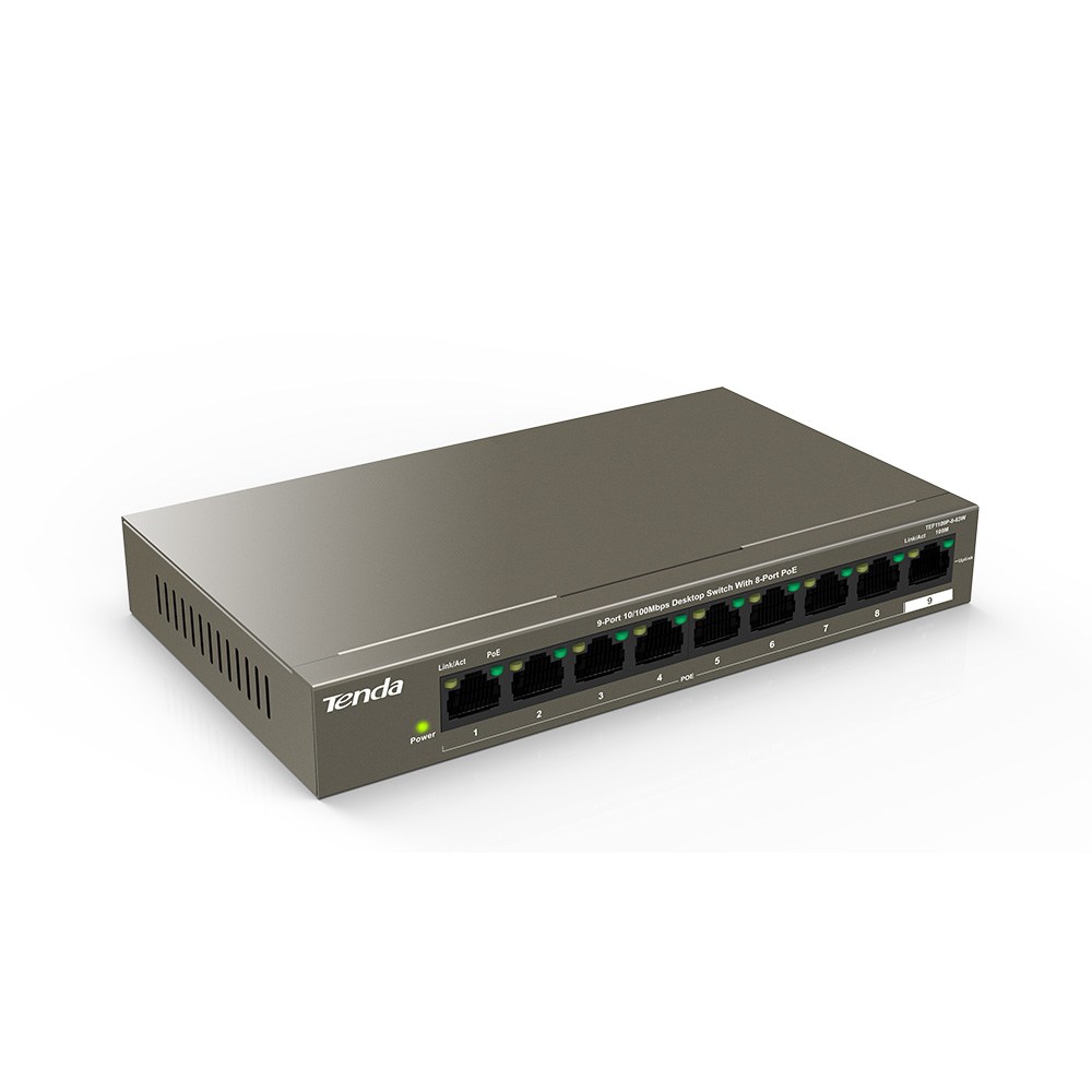Tenda TEF1109P-8-63W 9 Port 10/100 8 Port Poe 63Watt Yönetilemez Desktop Switch