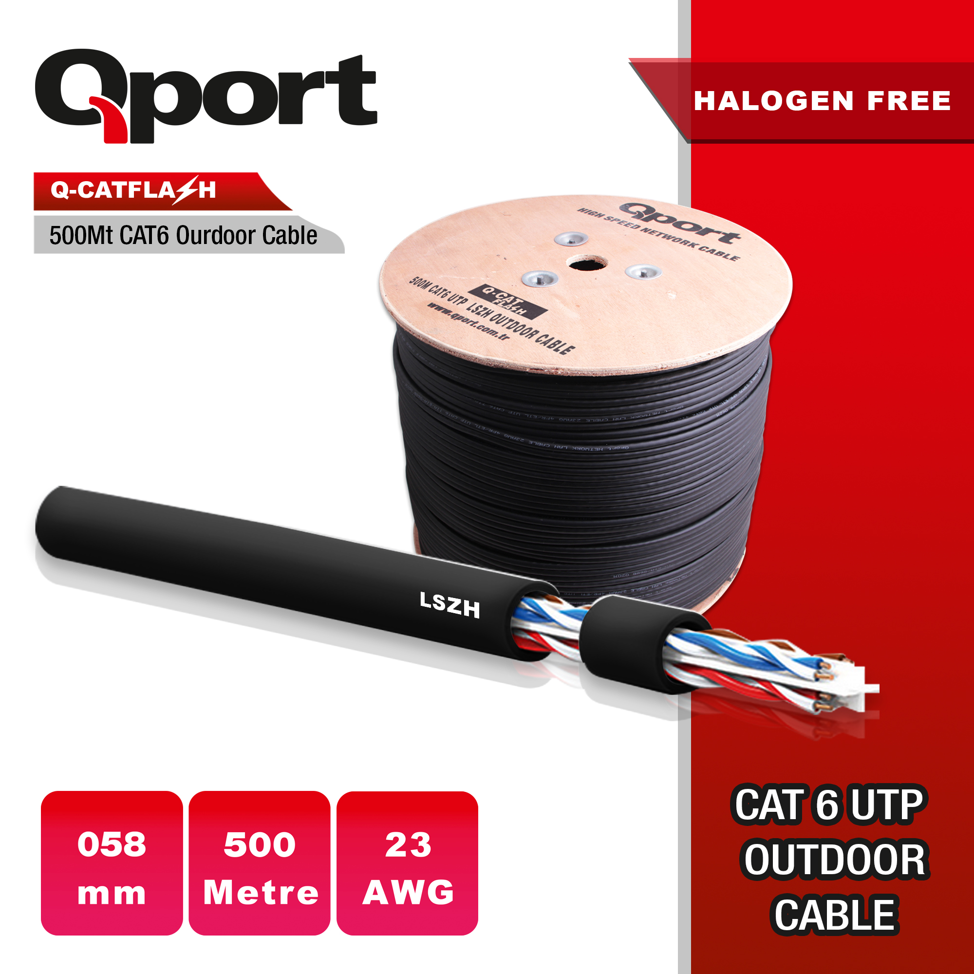 Qport Q-catflash 500mt Cat6 Outdoor Lszh Network Kablo 23 Awg