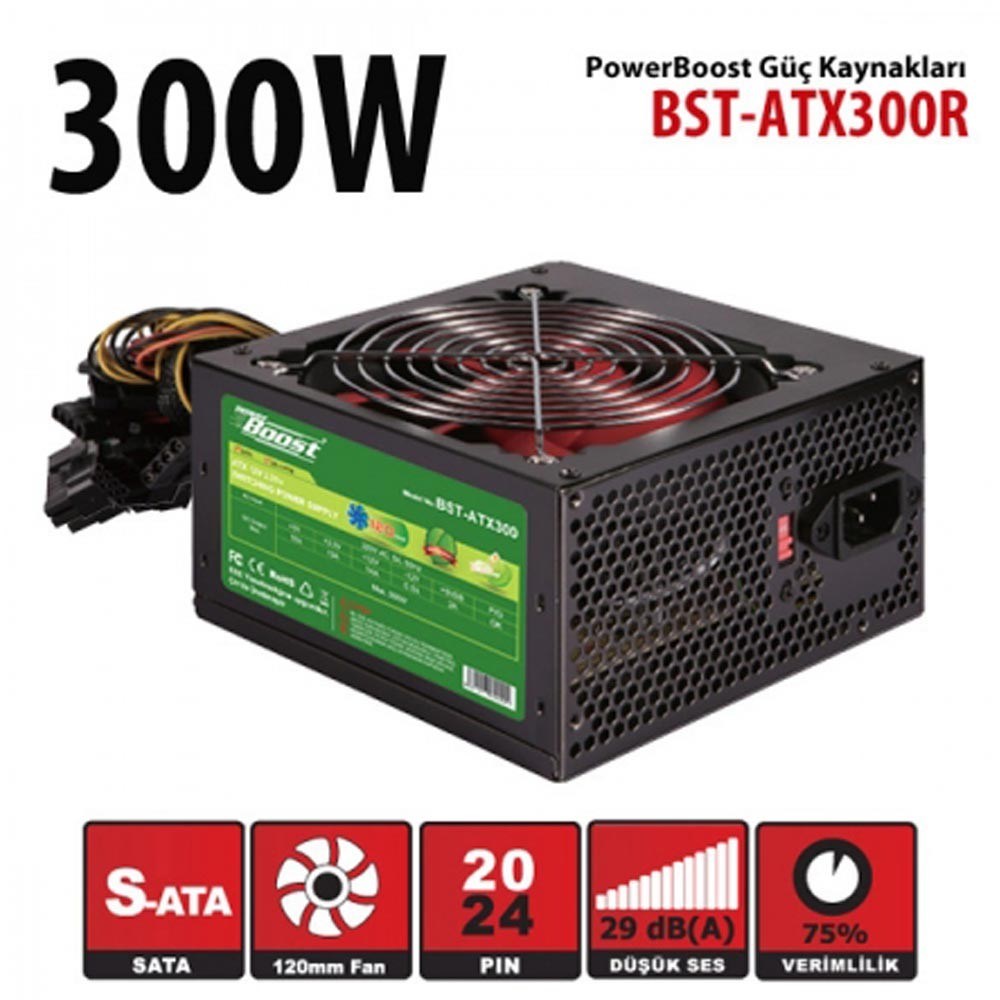 Powerboost BST-ATX300R 300w 12cm Fanlı Power Supply Kutulu