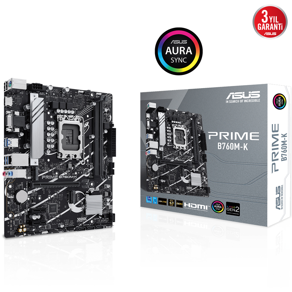 Asus Prime B760M-K 2xDdr5 Vga Hdmi 2xM.2 1xGlan 1700P (12.Gen 13.Gen) Anakart