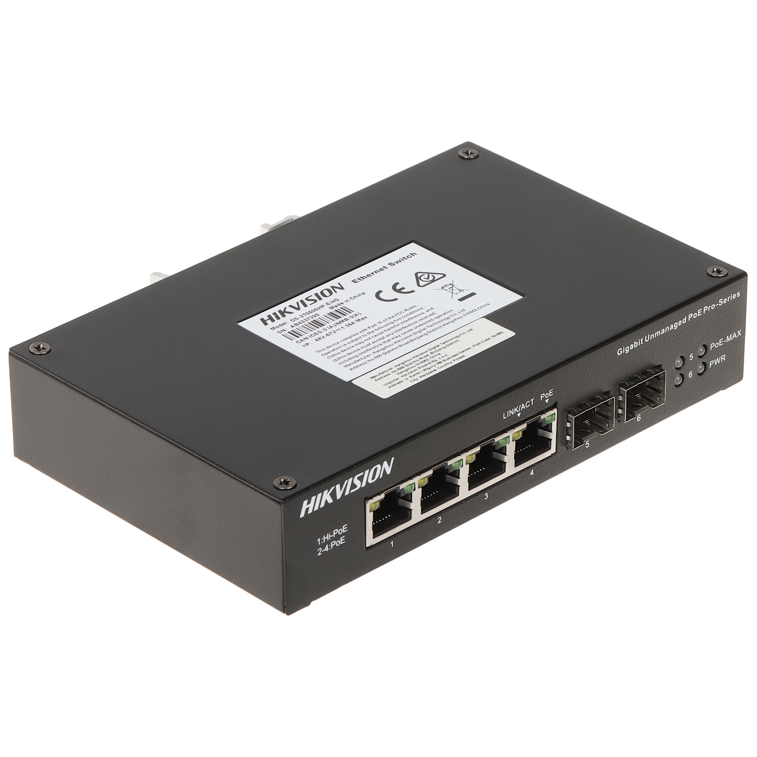Hikvision DS-3T0506HP-E/HS O-Std 4 Port 10/100/1000 3xGiga Poe + 1xGiga Hi-Poe 2xSfp 60w Yönetilemez Switch