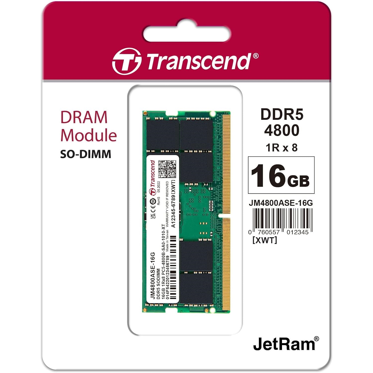 Transcend 16 Gb 4800Mhz Ddr5 1.1V JM4800ASE-16G Notebook Ram