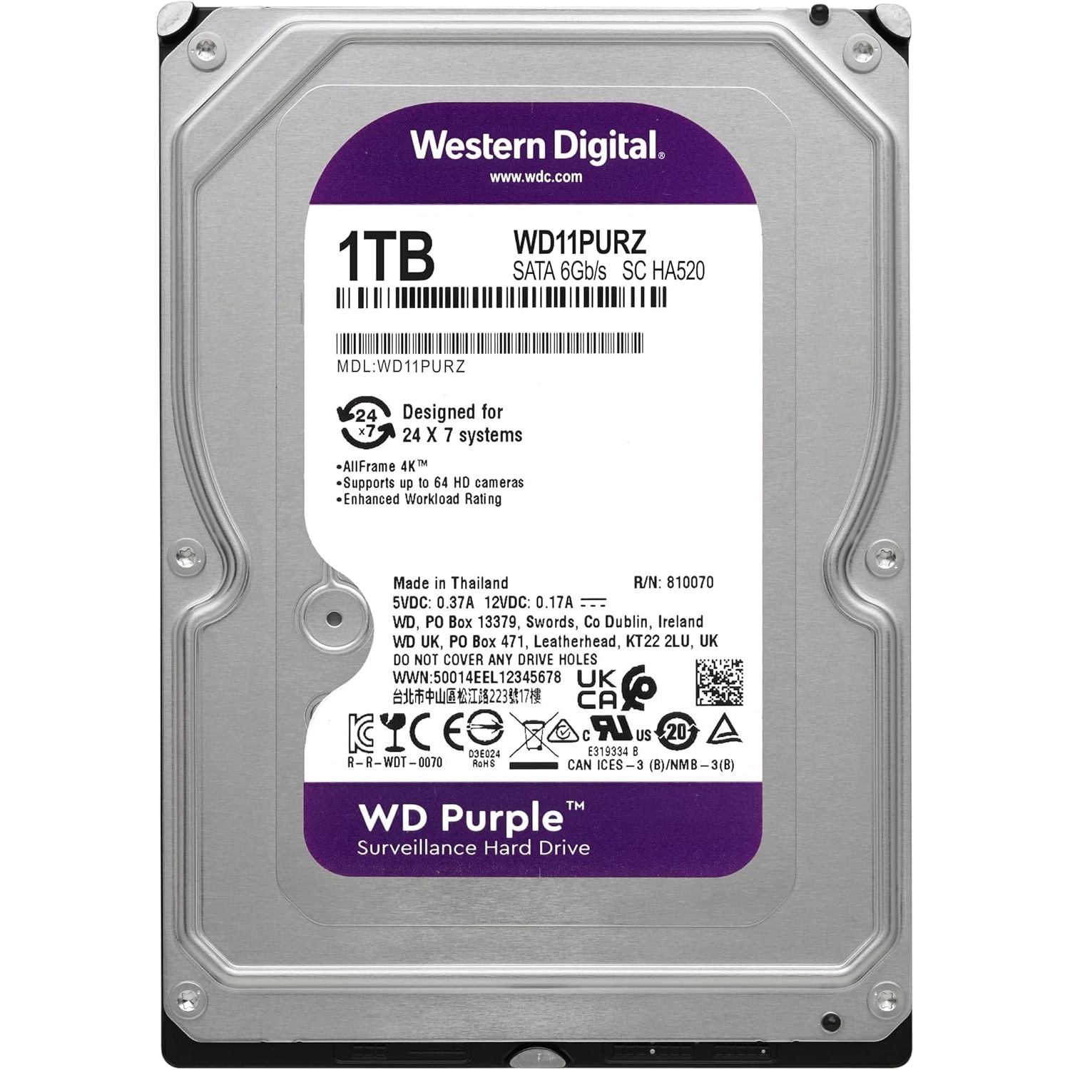 Wd Purple 1 Tb 5400Rpm 64Mb Sata3 WD11PURZ 7/24 HDD Resmi Disti Garantili