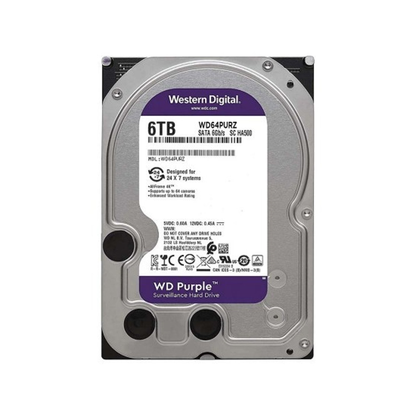 Wd Purple 6 Tb 5400Rpm 256Mb Sata3 WD64PURZ 7/24 Hdd Resmi Disti Garantili