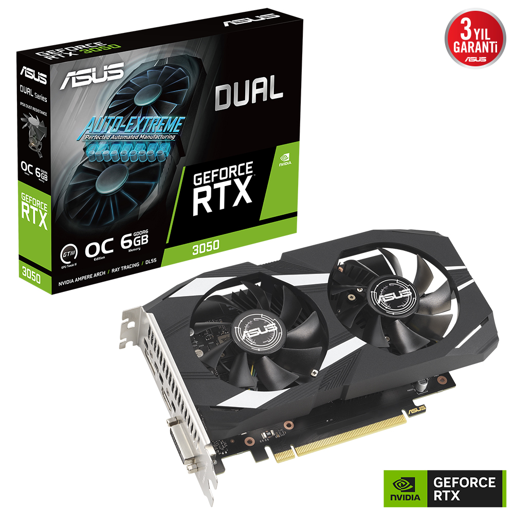 Asus DUAL-RTX3050-O6G RTX3050 6Gb Gddr6 Hdmı 3xDp Pcı-e 4.0 Ekran Kartı