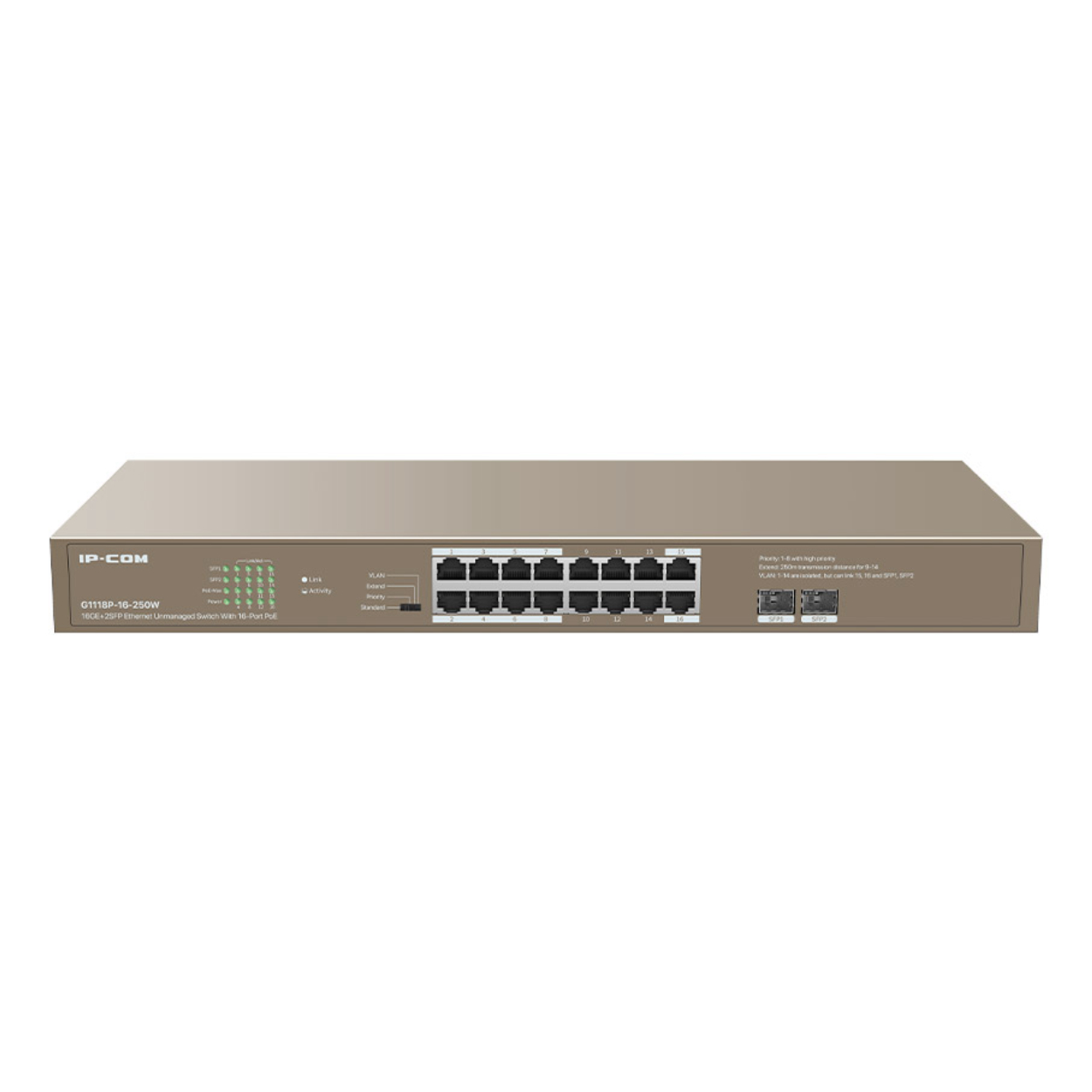 Ip-com IP-G3318P-16-250W 16 Port 10/100/1000 16 Port Poe 2xSfp 250W Cloud Yönetilebilir Rack Mount Switch