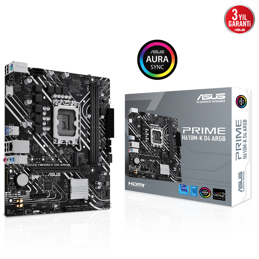 Asus Prime H610M-K D4 Argb 2xDDR4 Vga/Hdmı 1xM.2 1xGLAN 1700P Anakart