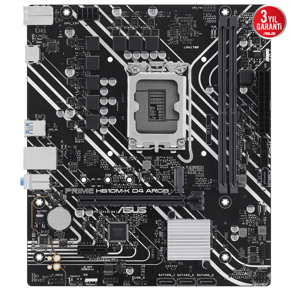 Asus Prime H610M-K D4 Argb 2xDDR4 Vga/Hdmı 1xM.2 1xGLAN 1700P Anakart
