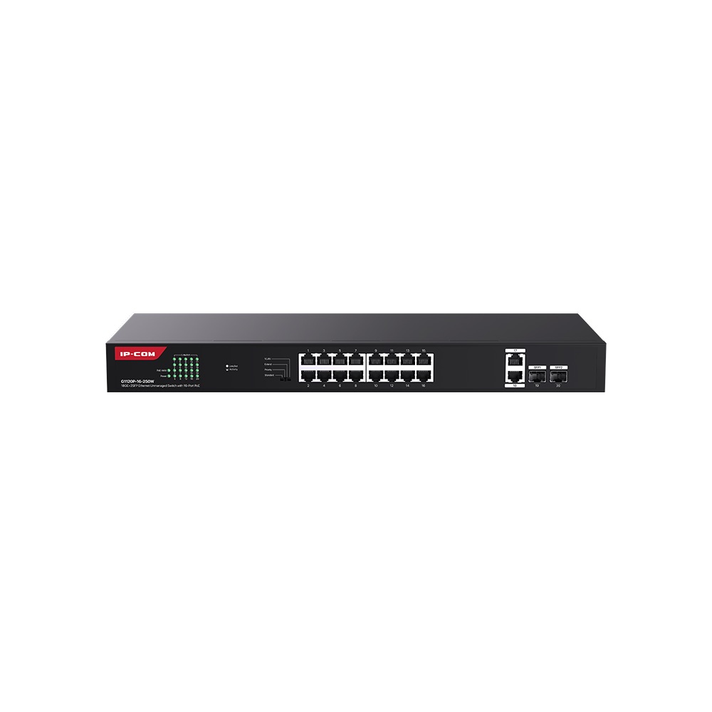 Ip-Com G1120P-16-250W 16 Port Poe 10/100/1000 2xSFP 250W Yönetilemez Rack Mount Switch