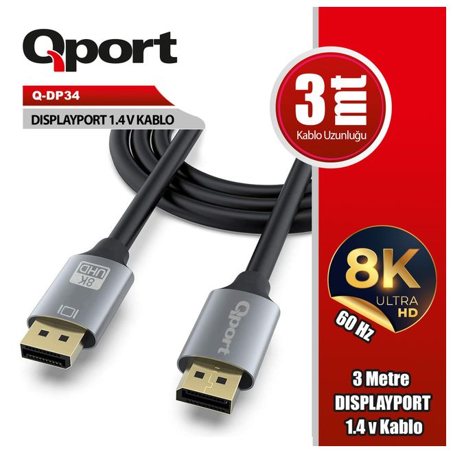 QPort Q-DP34 1.4V Display Kablo 3M