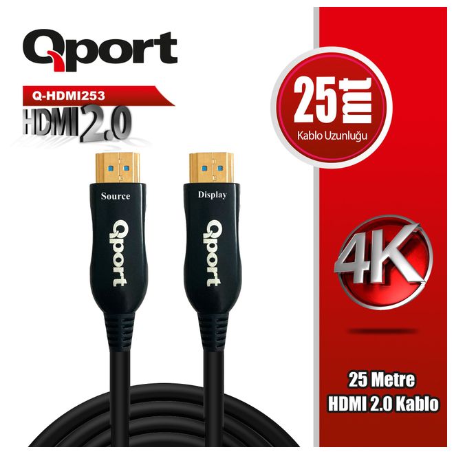 QPort Q-HDMI253 Hdmi Kablo 25MT Ver2.0 Altın Uçlu 3D 4K