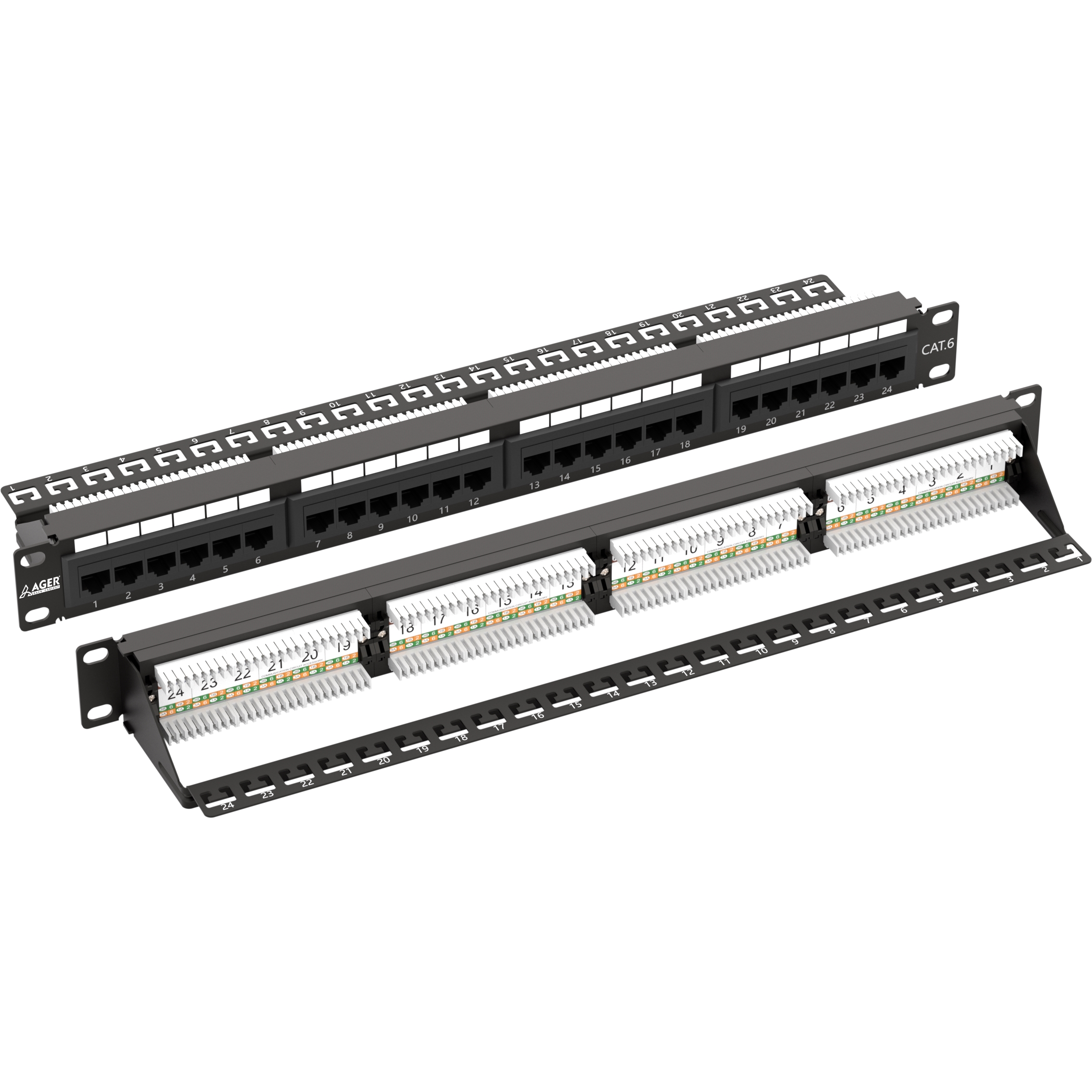 Ager AC-611-24E 8P8C,LSA,Altın Kontak 24 Port CAT6 Dolu 1U Zırhsız Patch Panel