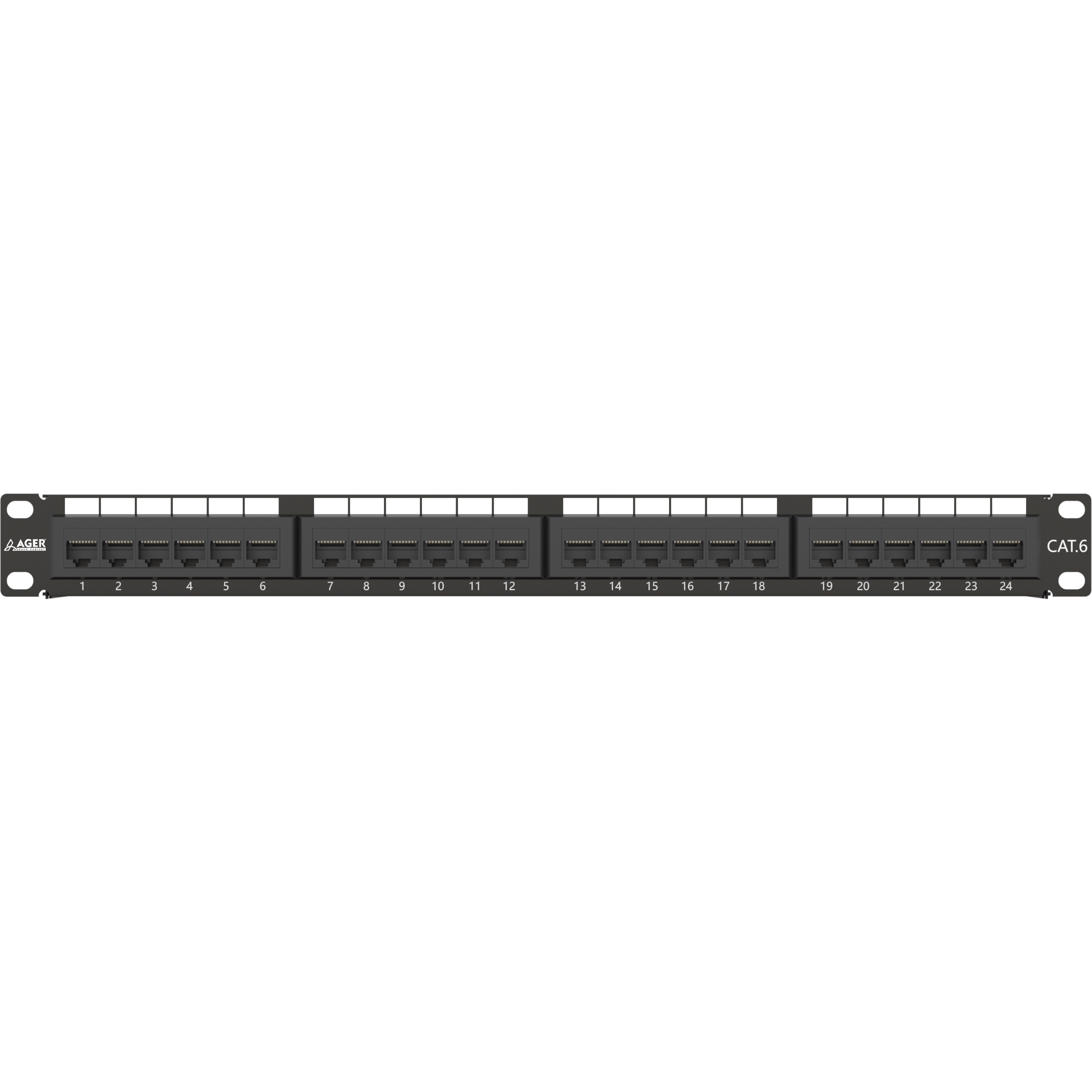Ager AC-611-24E 8P8C,LSA,Altın Kontak 24 Port CAT6 Dolu 1U Zırhsız Patch Panel