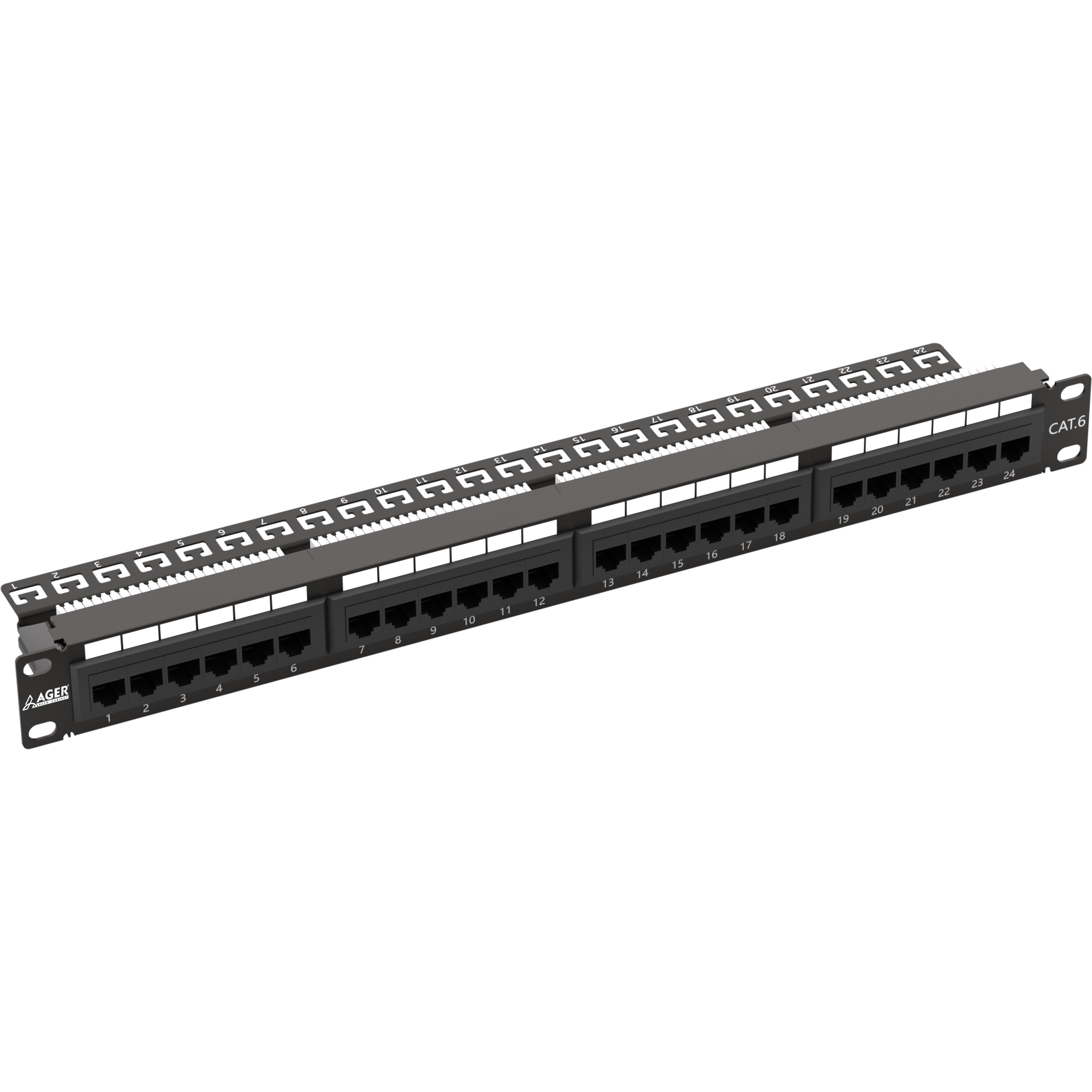 Ager AC-611-24E 8P8C,LSA,Altın Kontak 24 Port CAT6 Dolu 1U Zırhsız Patch Panel