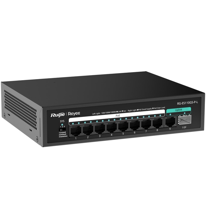 Ruijie Reyee RG-ES110GS-P-L 8 Port 10/100/1000 8 Port PoE 1XGE Uplink 1xSFP 120W Yönetilemez Desktop Switch