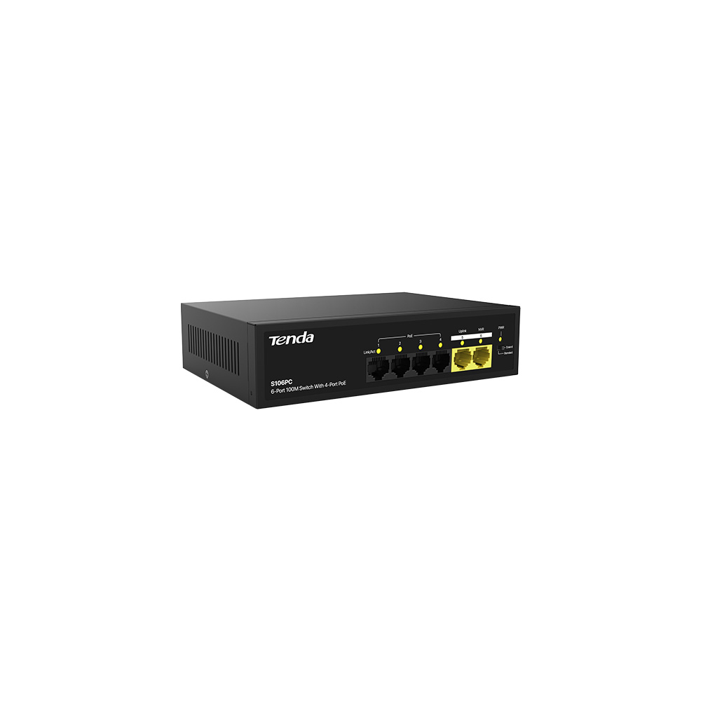 Tenda S106PC 6 Port 10/100 4 Port Poe 2 Port Uplink 55w Yönetilemez Desktop Switch