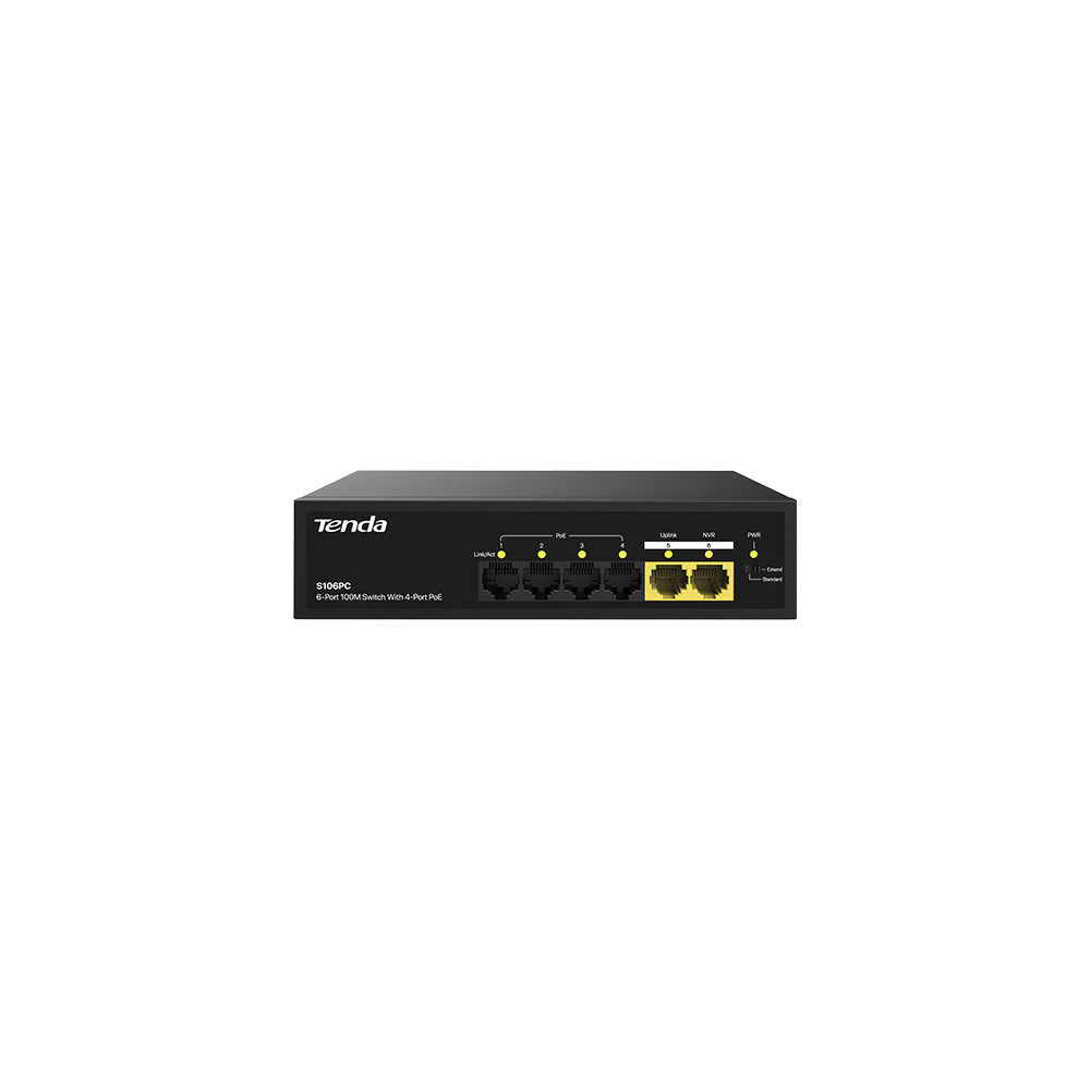 Tenda S106PC 6 Port 10/100 4 Port Poe 2 Port Uplink 55w Yönetilemez Desktop Switch