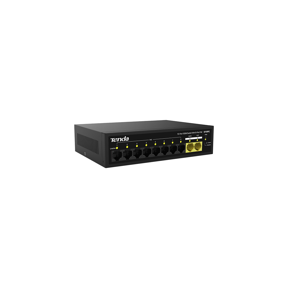 Tenda S110PC 10 Port  10/100 8 Port Poe 2 Port Uplink 80w Yönetilemez Desktop Switch