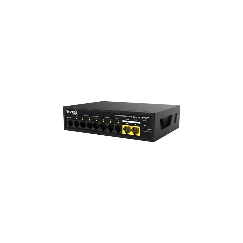 Tenda S110PC 10 Port  10/100 8 Port Poe 2 Port Uplink 80w Yönetilemez Desktop Switch
