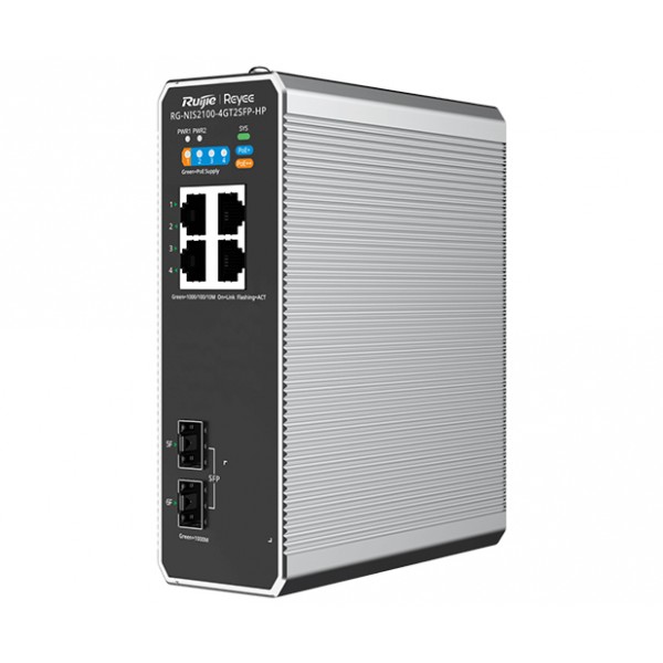 Ruijie Reyee RG-NIS2100-4GT2SFP-HP 4 Port 10/100/1000 4 Port PoE+ 2 X SFP 120W Ruijie Cloud Yönetilebilir Endüstriyel Switch