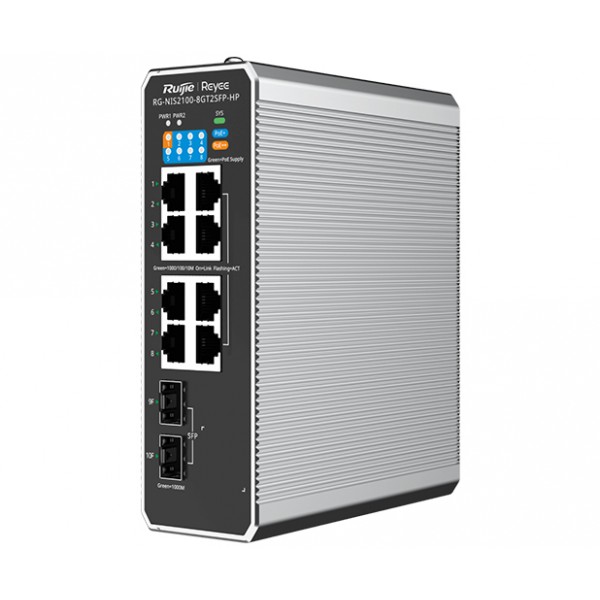 Ruijie Reyee RG-NIS2100-8GT2SFP-HP 8 Port 10/100/1000 8 Port PoE 2 X SFP 240 Watt Ruijie Cloud Yönetilebilir Endüstriyel Switch
