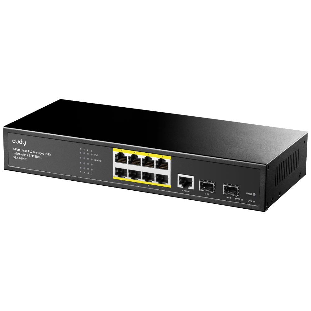 Cudy GS2008PS2 8 Port 10/100/1000 8 Port PoE 2 X SFP Yönetilebilir Rack Mount Switch