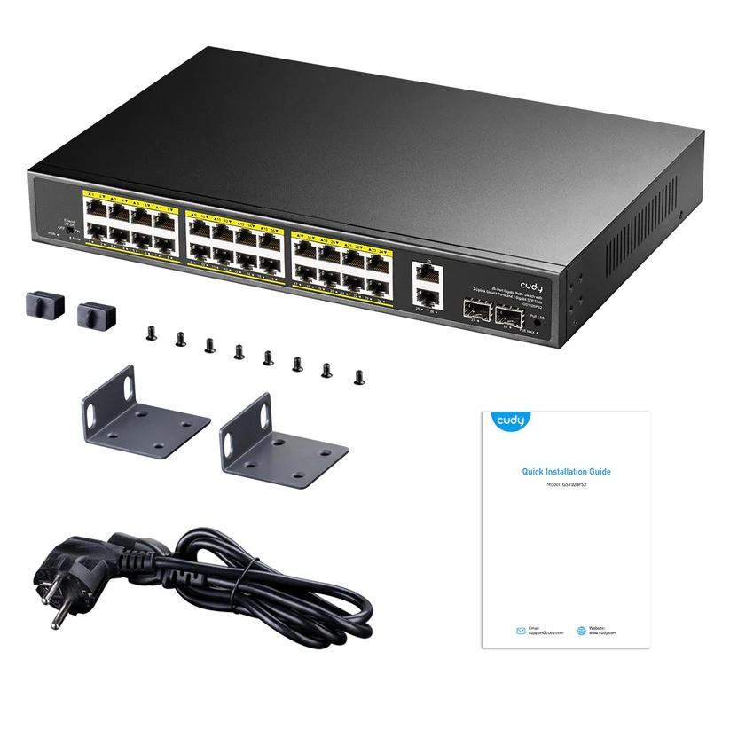 Cudy GS1026PS2 24 Port 10/100/1000 24 Port PoE+ 2 Port Uplink +2 SFP 300W Yönetilemez Rack Mount Switch