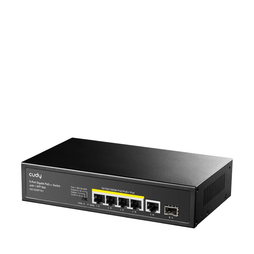 Cudy GS1005PTS1 5 Port 10/100/1000 4 Port PoE+ 1 Port Uplink+ 1 SFP 120W Yönetilemez Desktop Switch