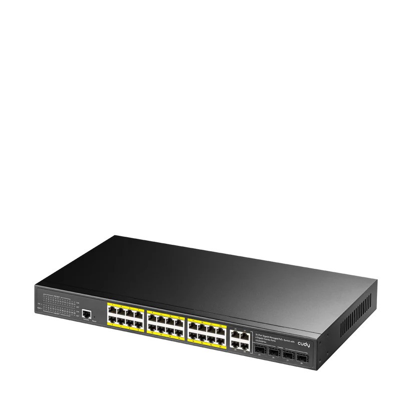 Cudy GS2028PS4-300W 24 Port 10/100/1000 24 Port PoE+ 4 Port Uplink+4 Port SFP Yönetilebilir Rack Mount Switch