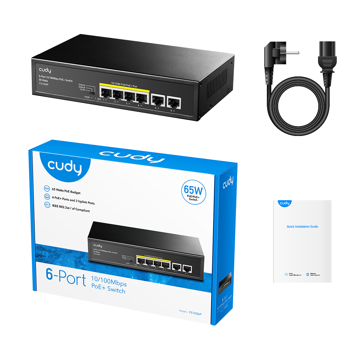 Cudy FS1006P 6 Port 10/100 4 Port PoE+ 60W Yönetilemez Desktop Switch