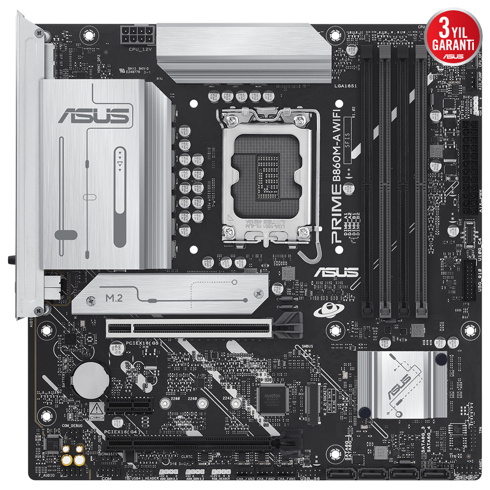 Asus Prime B860M-A Wifi 4x Ddr5 Dp/Hdmi 2x M.2 1x 2.5Glan/Wifi/Bt Usb3.2 1851P Anakart