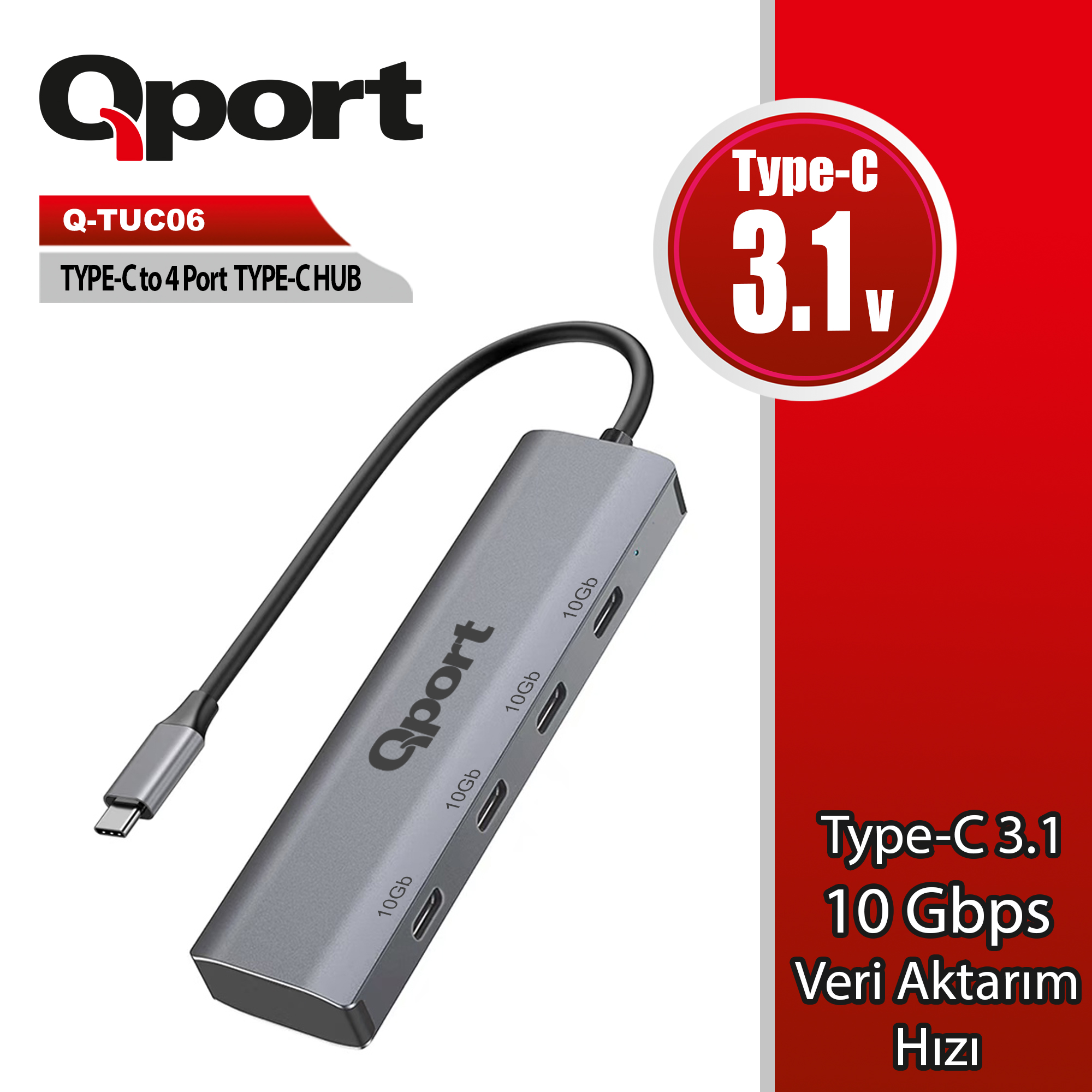 QPort Q-TUC06 4 Port Type-C TO Type-C Çoklayıcı