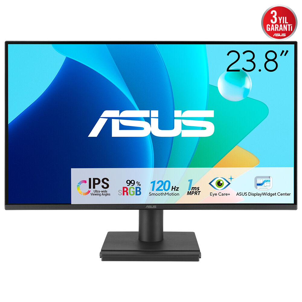 Asus VA249HG 23.8 Ips 1920x1080 1ms 120Hz 300cd Hdmi Vga Vesa 3Yıl Eyecare,Flicker Free,Düşük Mavi Işık 99%SRGB, Çerçevesiz Monitör