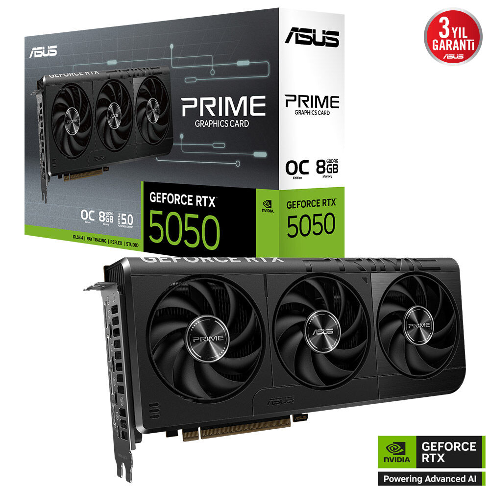 Asus PRIME-RTX5050-O8G RTX5050 8Gb GDdr6-128bit-2707MHz-OC-HDMI-3xDP-DLSS4 Ekran Kartı