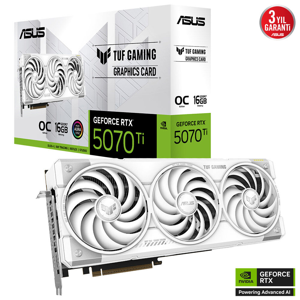 Asus TUF-RTX5070TI-O16G White Gaming Nvidia Geforce Rtx 5070 TI 16Gb Gddr7 265Bit OC 2xHdmi 3xDp Rgb Dlss4 Ekran Kartı