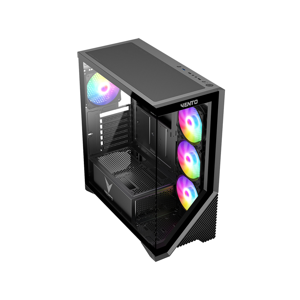 Vento VG4202FL 850W 80+ BR Gen5 4x12CM RGB FAN E-ATX Temperli Cam 2xUSB2.0/1xUSB3.0 Siyah Gaming Kasa
