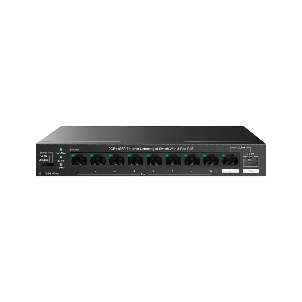 Tenda TEG1110PF-8-120W 10 Port 10/100/1000 8 Port Poe 1 Port Uplink+ 1 Sfp 120W Yönetilemez Desktop Switch