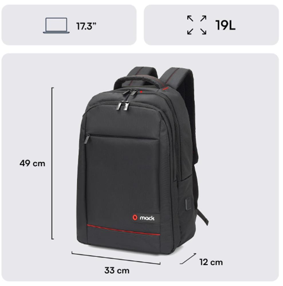 Mack MCC-007 17.3’’ Office USB Girişli Notebook Sırt Çantası Siyah