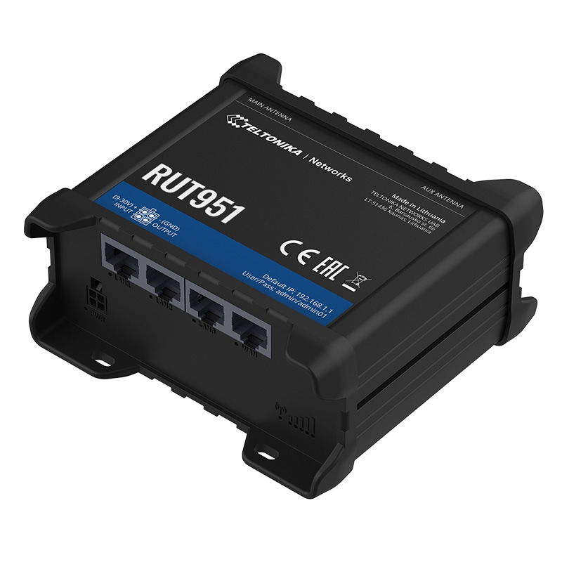 Teltonika RUT951 150Mbps 4 Port 3xLan/1xWan 2 Anten 802.11b/g/n (Wi-Fi 4) 4G Lte Indoor 2xSim Endüstriyel Router