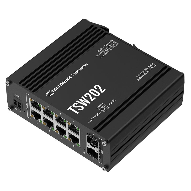 Teltonika TSW202 8 Port 10/100/1000 8 Port Poe 2xSfp 240 Watt L2 Yönetilebilir Endüstriyel Switch