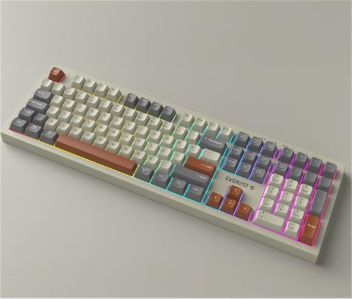Everest KM-78 Rena Krem-Gri-Kahve Kablosuz 2.4 + BT RGB Aydınlatmalı Sessiz Q Klavye + Mouse Set