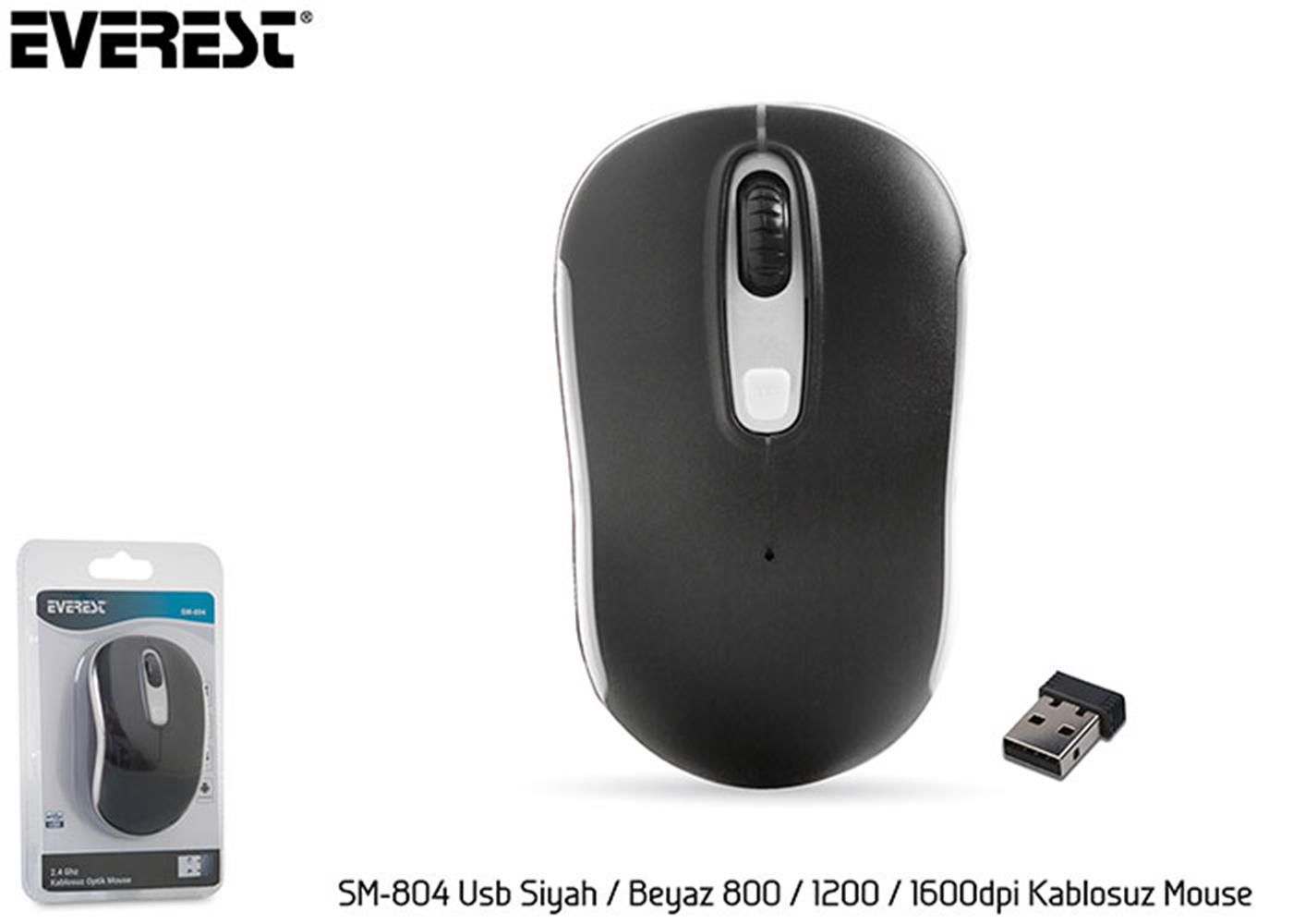 Everest SM-804 Usb Siyah-Beyaz 800-1200-1600Dpi Kablosuz Mouse