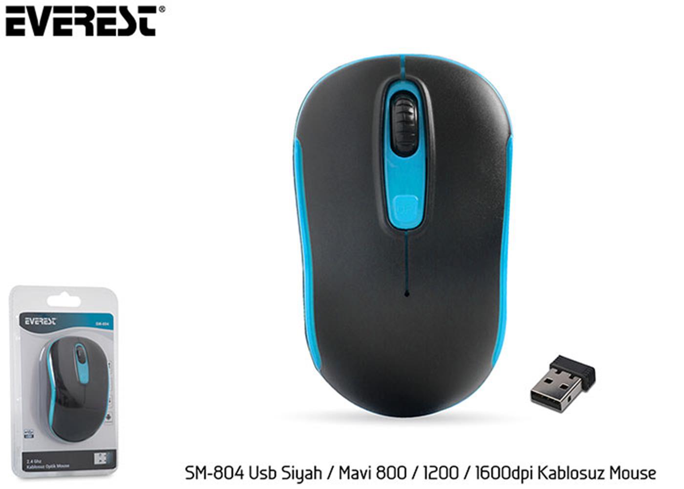Everest SM-804 Usb Siyah-Mavi 800-1200-1600Dpi Kablosuz Mouse