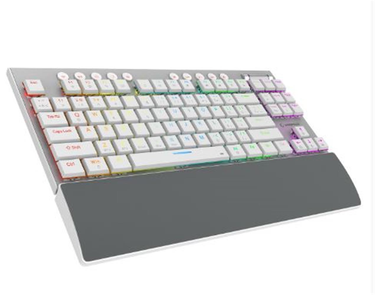Rampage BERU Beyaz 2.4G + BT Wireless Red Switch Mekanik Gaming Oyuncu Klavye Slim  RGB