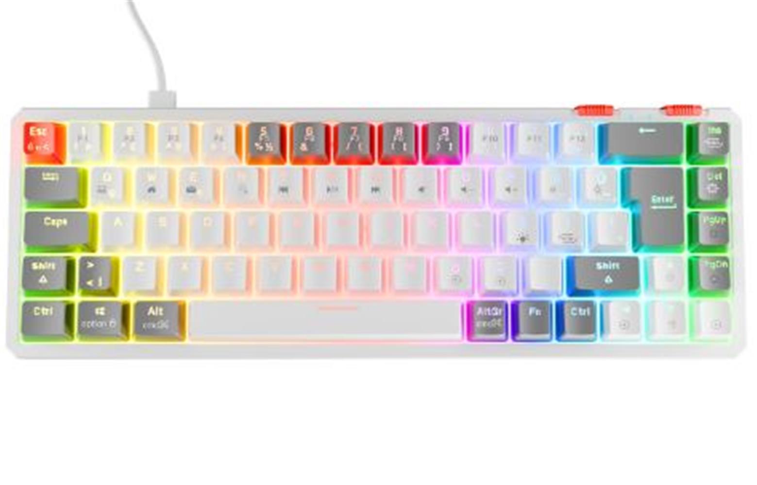 Rampage Yoru Mini Beyaz-Gri Type-C Bağlantılı OUTEMU Red Swich Q Mekanik Gaming Oyuncu Klavye RGB