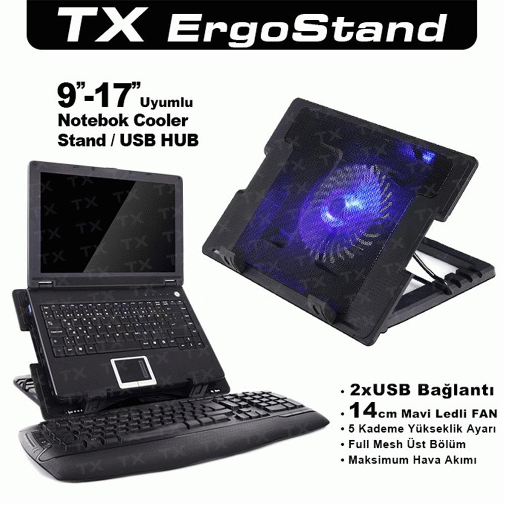 TX ACNBERGST Ergostand 14 cm Led Fanlı 5 Kademeli 2xUsb 9’’-17’’ Notebook Soğutucu Stand