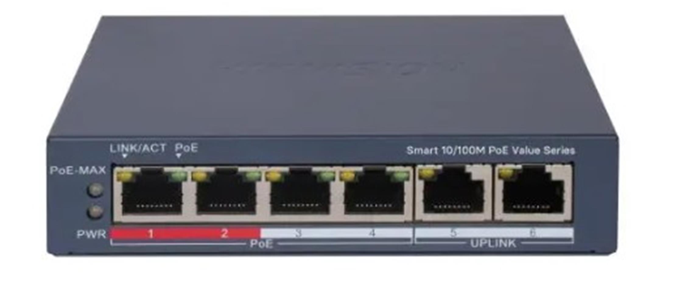 Hikvision DS-3E1106P-EI/M 4 Port PoE 10-100 2-Uplınk Yönetilemez Switch